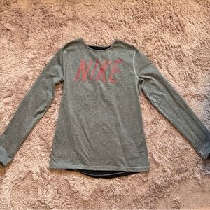 Nike Kids Long Sleeve Dri-Fit Thermal in Gray with Red Logo